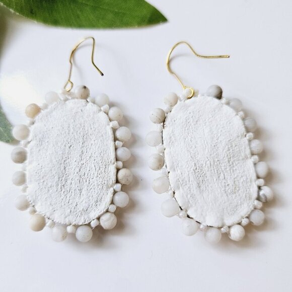 🌿 Beaded White Bohemian Shield Hoop Earrings | Handmade Indigenous Earrings - Picture 5 of 6